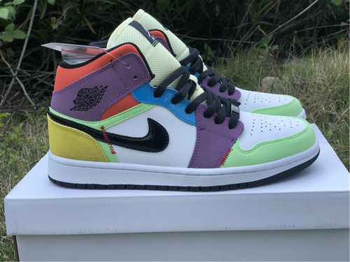 AJ 1 Zhongbang_ colorful color scheme_ Air Jordan 1 MID _Multicolor goods number_ CW1140-100 full yard shipment 36--46-ba93b118